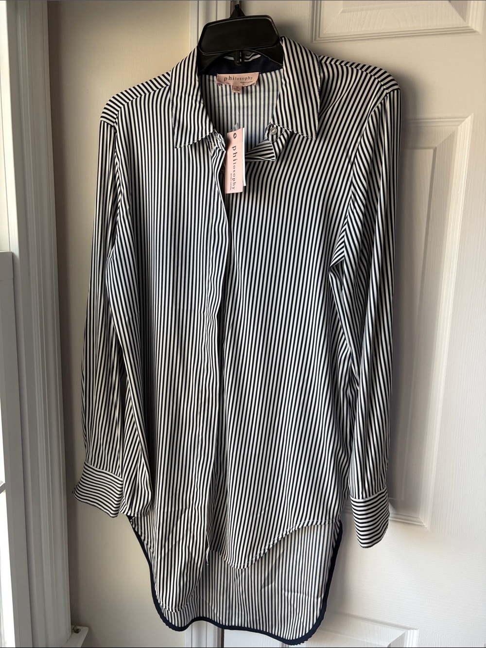 Philosophy Black and White Striped Long-Sleeve Shirt